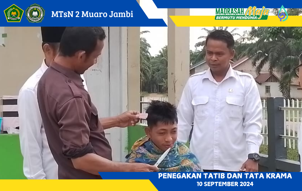Tim Disiplin MTsN 2 Muaro Jambi Tegakkan Tata Tertib dan Tata Krama dengan Mencukur Rambut Siswa