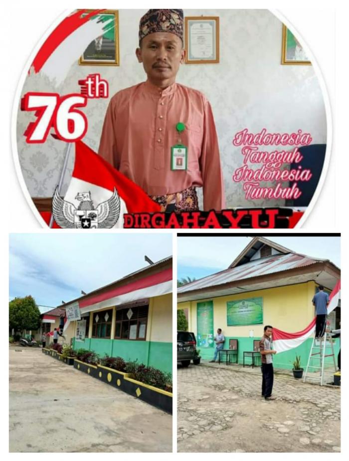 Sambut HUT RI Ke-76, MTsN 2 Muaro Jambi Pasang Bendera dan Umbul-Umbul