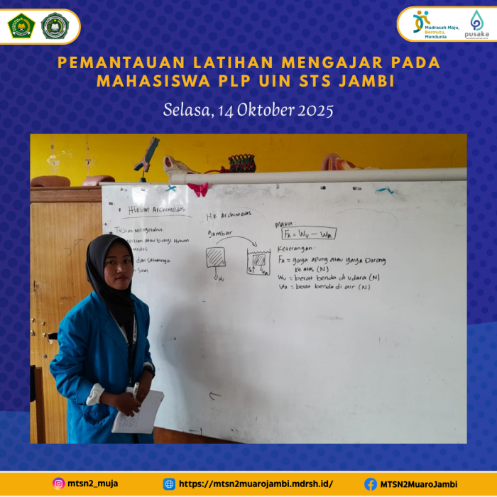 Pemantauan Cara Mengajar Mahasiswa PLP UIN STS di MTsN 2 Muaro Jambi