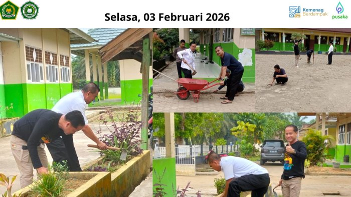 Bangun Budaya Bersih, Kepala MTsN 2 Muaro Jambi Terlibat Langsung Pembersihan Lingkungan
