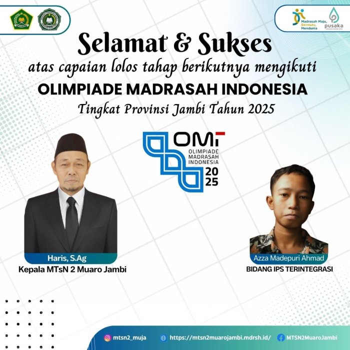 Azza Madepuri Ahmad Wakili MTsN 2 Muaro Jambi di Ajang OMI Tngkat Provinsi Jambi
